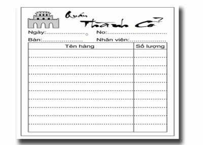 In phiếu order nhà hàng